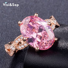 Visisap-Anillo de zirconio ovalado para mujer, sortija grande púrpura, Color oro rosa, accesorios de joyería, B1058 2024 - compra barato