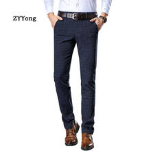 High Quality Men's Elastic Casual Pants Mens Business Dress Slim lattice Stretch Long Black Trouser Office Male Suit Pants 2024 - compra barato