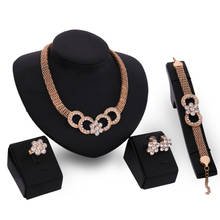 Nigerian Elegant Women Flower Necklace Bracelet Earrings Ring Party Crystal Jewelry Wedding Fashion Jewelry Sets Bridal Gift 2024 - buy cheap