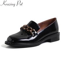 Krazing pot 2022 new genuine leather square toe low heel spring shoeschain vintage loafers office lady dating women pumps L10 2024 - buy cheap
