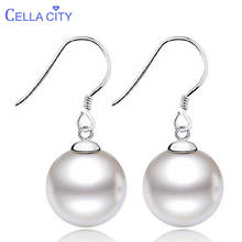 Cellacity White Pink Silver 925 Jewelry Round Shell Pearl Earrings for Women Elegant Temperament Ear drops Simple Design Dating 2024 - buy cheap