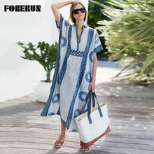 FORERUN Boho Beach Dress Summer Cover Up Beachwear for Women Print Cover-ups Plus Size Long Kimono Vestidos De Playa 2024 - buy cheap