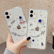 Bonito dos desenhos animados transparente silicone caso de telefone para o iphone 11 13 pro x xr xs max 12 mini 7 8 plus astronauta estrela espaço choque capa 2024 - compre barato