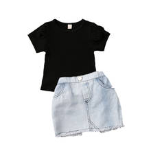 1-5Years Kid Baby Girls Clothes Sets Black Short Sleeve T Shirts Tops+Denim Mini Skirts 2024 - buy cheap