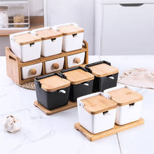 Jarra de cerâmica criativa minimalista, estilo nórdico, tempero, com tampa de bambu, porcelana, caixa de armazenamento de sal, organizador de cozinha, condimentos 2024 - compre barato