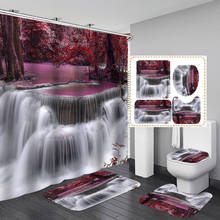 Floresta roxa cachoeira poliéster tecido cortina de chuveiro tapete banho tampa do toalete tapetes cenário natural casa decoração do banheiro conjunto 2024 - compre barato