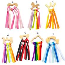 Rainbow Natural Wooden Ribbon Ring Waldorf Toys Baby Teether Newborn Sensory Toy Shower Gift 2024 - buy cheap