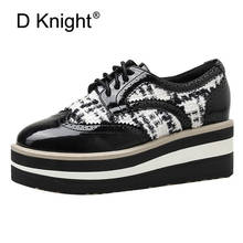 New Arrival Autumn Pumps Women Shoes Lace-Up Ladies High Heels Single Oxfords Shoes Casual Striped Carved Wedges Platform Shoes 2024 - buy cheap