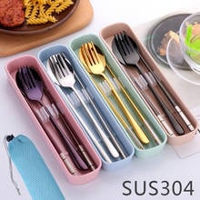 304 Stainless Steel Outdoor Portable Tableware Spoon Fork Chopsticks Three-piece Set of Student Tableware Spoon Chopsticks Set 2024 - buy cheap