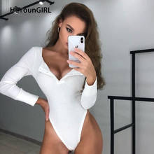 HEYounGIRL Casual Basic Black White Bodysuit Women Long Sleeve Bodycon Jumpsuits Romper Autumn Elegant Body Femme with Buttons 2024 - buy cheap