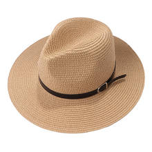 Соломенная шляпа для отпуска для мужчин и женщин, модная повседневная Пляжная Панама от солнца с широкими полями, в стиле джаз, летняя 2024 - купить недорого