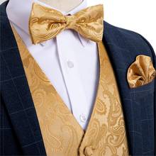 Colete masculino dourado de caxemira, conjunto de roupa para casamento, colete de seda com lenços e abotoaduras, roupa de dormir 2024 - compre barato