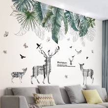 [Shijuekongjian] adesivos de parede de veado com animal, faça você mesmo, folhas verdes, decalque para decoração de casa para crianças, sala de estar 2024 - compre barato