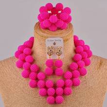 Fuchsia Pink Costume Necklace African Set Heart-shaped Nigerian Beads Jewelry Set for Women FZZ108 2024 - buy cheap