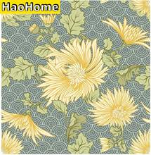 HaoHome Peel and Stick Handpainting Elegant Yellow Daisy Waves Self-Adhesive Prepasted Wallpaper Wall Mural Furniture Stickers 2024 - buy cheap