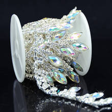 Adorno de diamantes de imitación de cristal plateado de 1 yarda, adorno nupcial, cadena de cristal, apliques de diamantes de imitación, Envío Gratis 2024 - compra barato