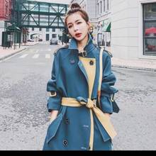 Women Trench Coat Fashion Spring Fall Casual Cotton With Over Size Long Coats Top Double breasted Color Matching Windbreaker 561 2024 - купить недорого