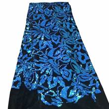 New Royal Blue Black Nigerian Velvet Lace Fabric 2020 High Quality African Lace Fabric With Sequins French Lace Fabric For Dress 2024 - buy cheap