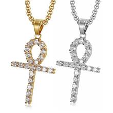 Hip Hop Claw Setting CZ Stone Bling Ice Out Gold Silver Color Stainless steel Ankh Cross Pendants Necklace for Men Women Jewelry 2024 - buy cheap