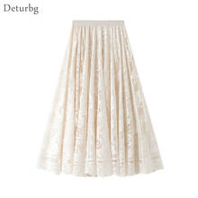 Women's Elegant Lace Crochet Long Skirt Korean High Waist Hollow Out Pleated Black White A-Line Skirts Saias 2021 Spring Sk662 2024 - buy cheap
