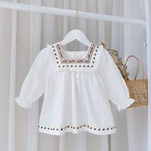 Vestido infantil feminino de manga comprida, vestido de princesa linha a bordado, roupas estampadas para crianças de 0-4 anos 2024 - compre barato