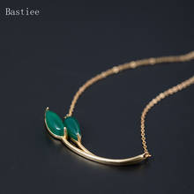 Bastiee Gold Plated Silver 925 Jewelry Green Chalcedony Leaf Pendant Necklace For Women Vintage Link Chain 2024 - buy cheap