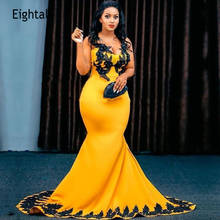 Eightale plus size nigeriano vestidos de noite para as mulheres apliques ouro e preto sereia vestido de baile sexy vestido de festa 2021 2024 - compre barato