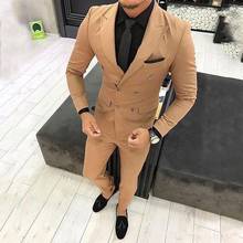 New Slim Fit Khaki Men Suits Wedding Groom Wear Tuxedos 2 Pieces (Jacket+Pants) Bridegroom Suits Best Man Prom Business Wear 2024 - buy cheap