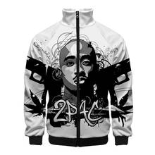 Novo tupac jaquetas moletom streetwear hip hop moda 2pac 3d jaqueta com zíper jaqueta de manga longa dos homens outono gola jaqueta 2024 - compre barato