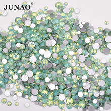 Junao mix de tamanhos opala, vidro verde strass adesivo decoração de unha arte redonda pedra de cristal vidro plano para artesanato strass 2024 - compre barato
