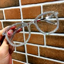 Óculos de sol feminino estilo vintage, óculos com lentes transparentes design decorativo de strass para homens e mulheres, óculos de sol ótico para homens 2024 - compre barato