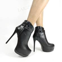 BERZIMER-Botines con plataforma para mujer, botines de tacón alto de aguja, con cremallera, de piel sintética, color negro, talla grande 43 45 47 52 2024 - compra barato