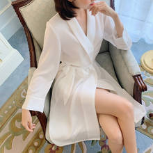 ins nightgown ladies sexy bathrobe high-end lapel long-sleeve silky home wear white seductive night gown satin pijamas women 2024 - buy cheap