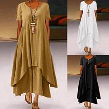 vestidos Women Summer Long Dresses Solid Color Dress O-Neck Short Sleeve Irregular Loose Dresses For Women Casual платье летнее 2024 - buy cheap