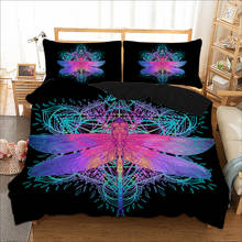 3D Dragonfly Bedding Set Insect Animal Print Duvet Cover pillowcase Purple Pink Bedclothes Colorful Home Textiles Drop Ship 2024 - buy cheap