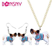 Bonsny-Conjunto de joyería con dibujos animados para niña, conjunto de collar, pendientes, collar, Papillon, abrigo a rayas de Colores acrílicos 2024 - compra barato