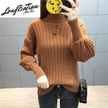 Suéter feminino de malha gola alta, pulôver de outono 2024 - compre barato