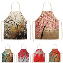 1Pcs Flower Tree Printed Cotton Linen Sleeveless Aprons Home Cleaning Kitchen Cooking Baking Apron for Women 68x55cm 2024 - buy cheap