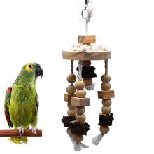 Bloques de madera para pájaros y loros, jaula columpio colgante, juguete interactivo para masticar 2024 - compra barato