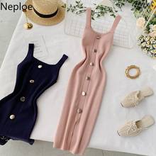 Neploe Square Collar Single Breast Design Knit Sweater Dress High Waist Hip Sleeveless Split Vestido Bodycon Camis Ropa 48970 2024 - buy cheap
