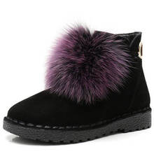 Novo topo de couro fosco botas de neve inverno botas femininas sapatos quentes flat plus size pele de raposa decoração moda tornozelo botas 2024 - compre barato