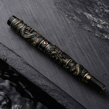 Jinhao vintage luxuoso rollerball caneta duplo dragão jogando pérola, antigo cinza escultura em metal gravação caneta pesada coleção 2024 - compre barato