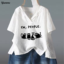 Camisetas de gran tamaño para mujer, remera con estampado de gato divertido para mujer, blusa informal de manga corta, camisetas para mujer # BL2 2024 - compra barato