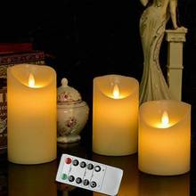 Pack of 3 Pillar LED Candle Light Remote controlled paraffin Wax Dancing Moving wick Wedding Home party Dia.7.5CM-(H)10/12/15CM 2024 - buy cheap