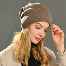 Chapéu de lã de inverno com strass, chapéu de pele de guaxinim pompom real, chapéu feminino de lã quente, gorros casuais, chapéus de pele de inverno 2024 - compre barato