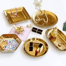 Golden Ceramic Storage Tray Luxury Golden Tray Metal Fruit Tray Dessert Snacks Jewelry Display Tray 2024 - buy cheap