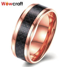 Tungsten Rings for Men Women Black Carbon Fiber Inlay Bevel Edges Polished Rose Gold Wedding Band 2024 - buy cheap