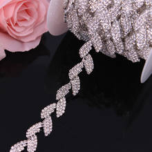 1 Yard Leaves Rhinestone Chain Trim Ribbon Silver Crystal Applique Hair Accessory Bridal Sash Sewing On Wedding Dress Decoration 2024 - buy cheap