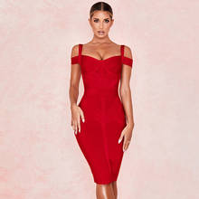 Новинка 2020, женское модное винно-красное эластичное сексуальное платье с двойным ремешком без рукавов до колен, облегающее осеннее Бандажное платье 2024 - купить недорого