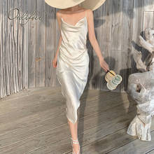 Ordifree 2022 Summer Women Satin Party Dress Vintage Spaghetti Strap White Silk Long Sexy Slip Dress 2024 - buy cheap